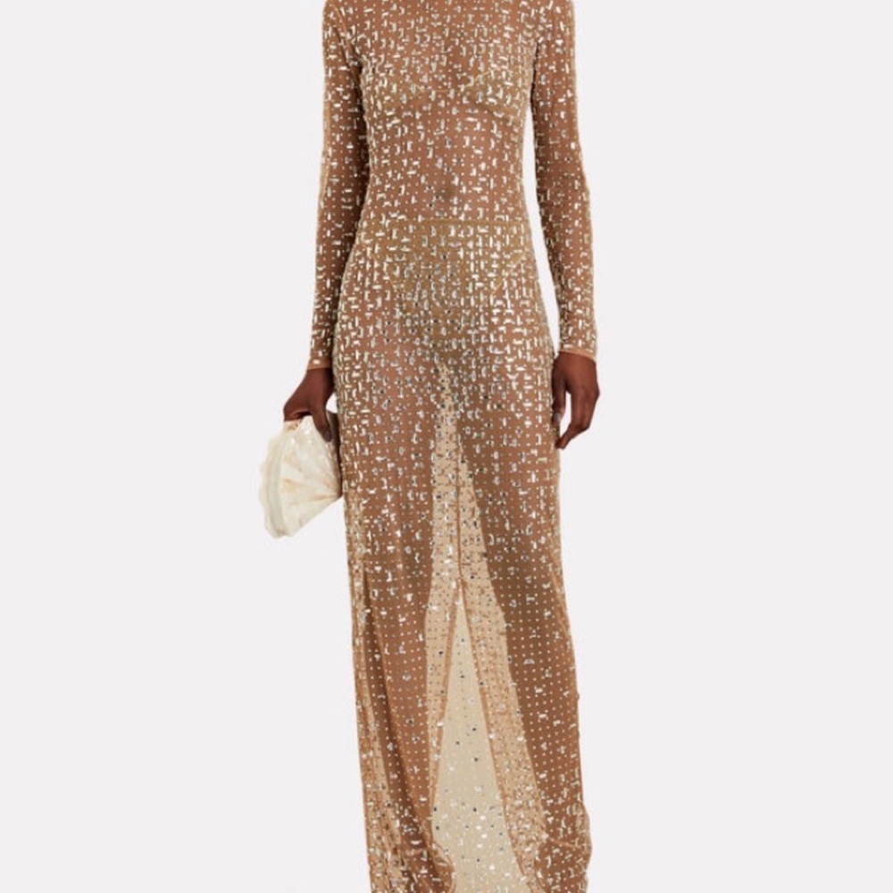 Retrofete Tan Sequin Long Sleeve Dress